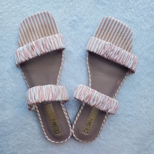 FREE with Purchase Size 9/10 Mismatched Women's Deltan Pink White Stripe Sandals